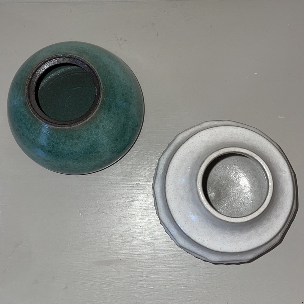 Pottery vases artisan Husk Milk white and celadon green handmade  small - Picture 2 of 11